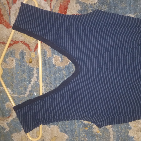 James Perse 100%Cotton Black/Blue Deep V Neck, Back, Tank Dress W/ Ruched Sides - Picture 10 of 11